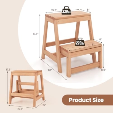 Giantex Solid Wood Folding Step Stool Multi-Use Home Ladder