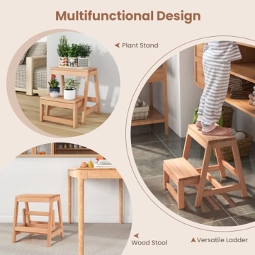 Giantex Solid Wood Folding Step Stool Multi-Use Home Ladder
