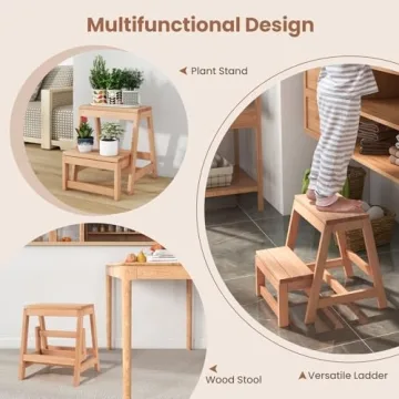 Giantex Solid Wood Folding Step Stool Multi-Use Home Ladder