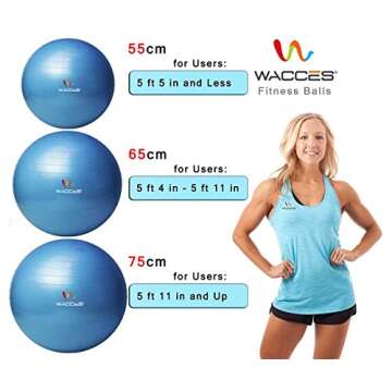 Wacces Professional Exercise, Stability and Yoga Ball for Fitness, Balance & Gym Workouts- Anti Burst - Quick Pump Included (Black, 55 cm)