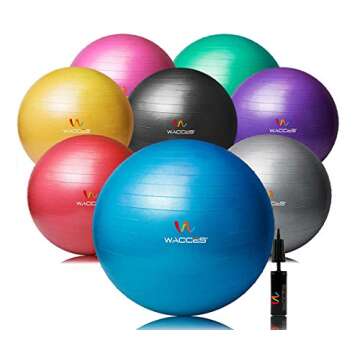 Wacces Professional Exercise, Stability and Yoga Ball for Fitness, Balance & Gym Workouts- Anti Burst - Quick Pump Included (Black, 55 cm)
