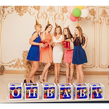 POSHBEBE Baby Shower Decorations - 6 Clear Boxes for Any Party