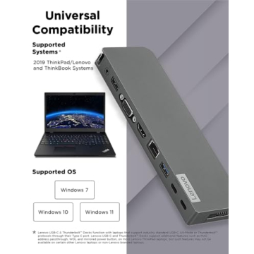 Lenovo USB-C Mini Dock, 7-in-1 Portable Dock with HDMI, VGA, USB-C, USB 3.1, USB 2, 3.5mm Audio, Ethernet, 45W Charging, Compatible with Lenovo, Apple & USB-C Laptops, G0A70065US