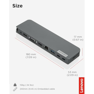 Lenovo USB-C Mini Dock, 7-in-1 Portable Dock with HDMI, VGA, USB-C, USB 3.1, USB 2, 3.5mm Audio, Ethernet, 45W Charging, Compatible with Lenovo, Apple & USB-C Laptops, G0A70065US