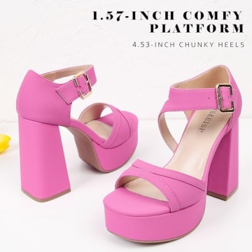 Stylish WSKEISP Chunky Heels for Women in Gold & Pink