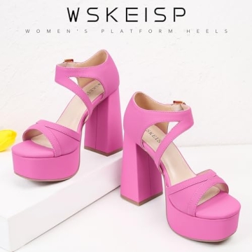 Stylish WSKEISP Chunky Heels for Women in Gold & Pink