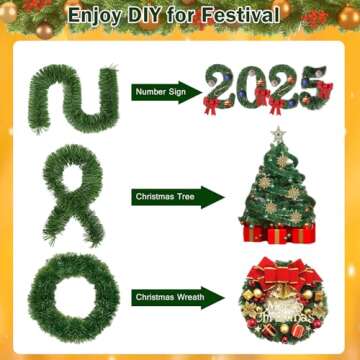 50FT Christmas Garland Christmas Decorations, Green Christmas Tree garland decor 5 Snowflakes, DIY Artificial Garland Holiday Outdoor Decorations for Stairs Railing, Fireplace, Staircase, Window, Door
