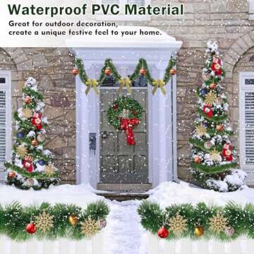 50FT Christmas Garland Christmas Decorations, Green Christmas Tree garland decor 5 Snowflakes, DIY Artificial Garland Holiday Outdoor Decorations for Stairs Railing, Fireplace, Staircase, Window, Door