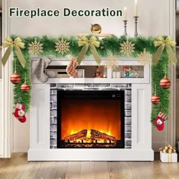 50FT Christmas Garland Christmas Decorations, Green Christmas Tree garland decor 5 Snowflakes, DIY Artificial Garland Holiday Outdoor Decorations for Stairs Railing, Fireplace, Staircase, Window, Door