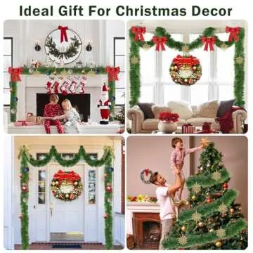 50FT Christmas Garland Christmas Decorations, Green Christmas Tree garland decor 5 Snowflakes, DIY Artificial Garland Holiday Outdoor Decorations for Stairs Railing, Fireplace, Staircase, Window, Door
