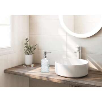 Bathroom & Kitchen Glass Hand and Dish Soap Dispenser with 304 Rustproof Stainless Steel Pump (Clear...