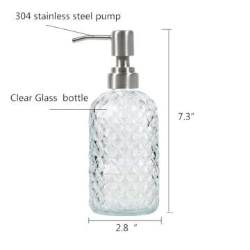 Bathroom & Kitchen Glass Hand and Dish Soap Dispenser with 304 Rustproof Stainless Steel Pump (Clear)