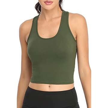 Women's 3-Pack Sports Crop Tank Tops - Athletic Yoga Racerback Workout Shirts, Black/Grey/Olive L