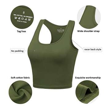 Women's 3-Pack Sports Crop Tank Tops - Athletic Yoga Racerback Workout Shirts, Black/Grey/Olive L