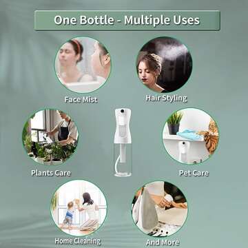 FIRUZA Continuous Spray Bottles For Hair,Ultra Fine Mist Sprayer(200ml/6.8oz 2Pack),Refillable Water Mister for Cleaning,Hairstyling, Plants, Misting & Skin Care Clear, HSBX1