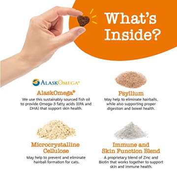 Zesty Paws Hairball Bites for Cats - Cat Furball Support - Functional Supplement with Omega 3 Fish Oil EPA & DHA + Zinc, Biotin & Psyllium Husk - Supports Gut & Skin Health - 60 Count