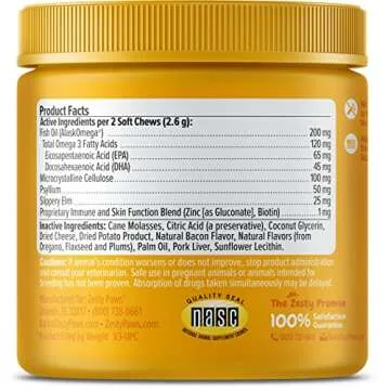 Zesty Paws Hairball Bites for Cats - Cat Furball Support - Functional Supplement with Omega 3 Fish Oil EPA & DHA + Zinc, Biotin & Psyllium Husk - Supports Gut & Skin Health - 60 Count