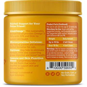 Zesty Paws Hairball Bites for Cats - Cat Furball Support - Functional Supplement with Omega 3 Fish Oil EPA & DHA + Zinc, Biotin & Psyllium Husk - Supports Gut & Skin Health - 60 Count