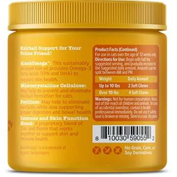 Zesty Paws Hairball Bites for Cats - Cat Furball Support - Functional Supplement with Omega 3 Fish Oil EPA & DHA + Zinc, Biotin & Psyllium Husk - Supports Gut & Skin Health - 60 Count