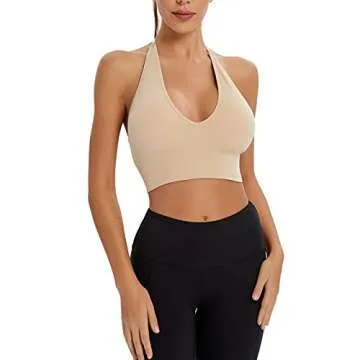 INIBUD Halter Bra for Women Longline Sports Bra Wireless Seamless Padded Backless Bralette with Adjustable Strap(S)