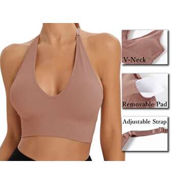 INIBUD Halter Bra for Women Longline Sports Bra Wireless Seamless Padded Backless Bralette with Adjustable Strap(S)