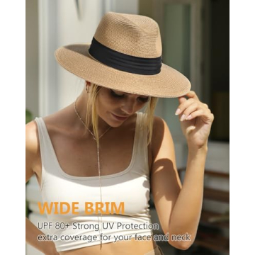 FURTALK Wide Brim Panama Hat for Sun Protection