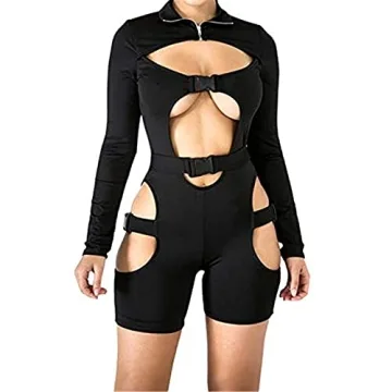 Women Jumpsuit Solid Color Short Sleeve Combi Bodysuits Bodycon Sexy Romper Overalls Shorts Y2K Playsuit