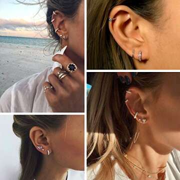 5 Pairs Gold Silver Huggies Hoop Earrings Set for Women, Small Dangle Chain Hoop Earrings Jewelry