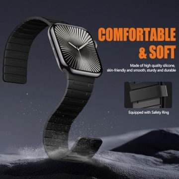 SNBLK Magnetic Watchband Compatible with Apple Watch Bands for Men 44mm 45mm 46mm 49mm 42mm Women, Silicone Sport Strong Magnets Strap for iWatch Series 10 9 ULTRA 2 SE 8 7 6 5 4 3, Black