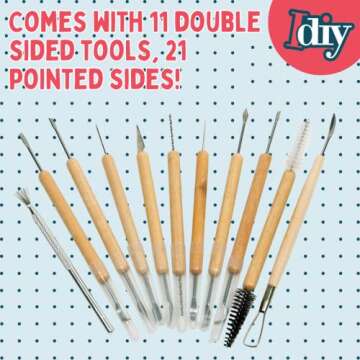 Pottery Tool Kit -21 Tip Double Sided, 11-Piece Tool Beginner's Clay Sculpting Set, Clay, Wood Carving, Ceramic Art Project Accessory for School, Classrooms, Kids/Adults, Birthday Gift, Craft Activity