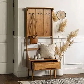 Stylish Solid Wood Entryway Hall Tree with Storage