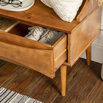 Walker Edison 1 Shelf Skinny Entryway Bench Hall Tree Coat Rack Shoe Storage Shelf Mudroom Hallway Organizer, 68 Inch, Caramel