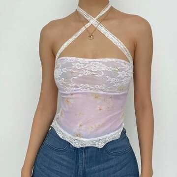 Women Sexy Lace Cami Crop Top Y2k Strapless Tube Top Sleeveless Backless Off Shoulder Corset Top Camisole Vintage Streetwear(A3-Pink,S)