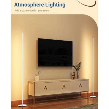 DEWENWILS LED Corner Floor Lamp, Set of 2 Modern Dimmable Mood Floor Light, 57.5" Minimalist Standing Tall Lamp for Living Room, Bedroom, Office, 3000K Warm White Light (White)