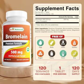 Best Naturals Bromelain Proteolytic Digestive Enzymes Supplements, 500 mg, 120 Tablets - Supports He...