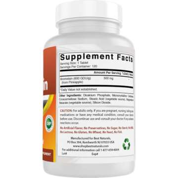 Best Naturals Bromelain Proteolytic Digestive Enzymes Supplements, 500 mg, 120 Tablets - Supports Healthy Digestion, Joint Health, Nutrient Absorption