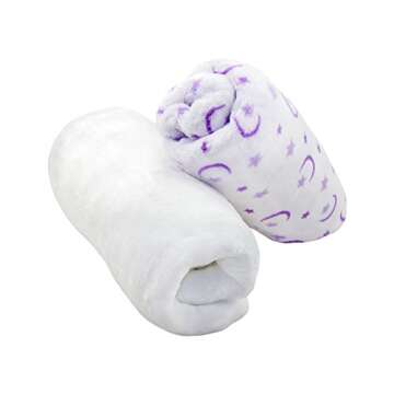 Cozy Fleece Moon and Stars Micro Plush Crib Sheets, Lavender/White