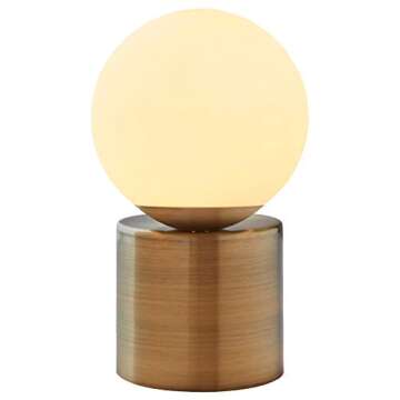 Amazon Brand – Rivet Modern Glass Globe Living Room Table Desk Lamp With LED Light Bulb - 7 x 10 Inches, Brass Finish