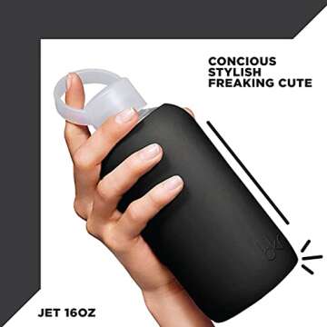 bkr Little Smooth Reusable Glass Water Bottle 16oz - Travel Friendly, Eco-Conscious