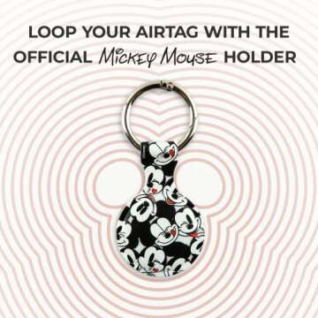 Disney Mickey Mouse Holder for Apple AirTag - Protective Tracker with Keychain for Dog, Bags, Keys -...
