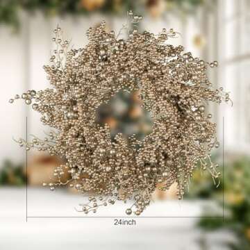 24 Inch Christmas Wreath Front Door Artificial Champagne Gold Wreath Elegant Blend of Golden Holly B...