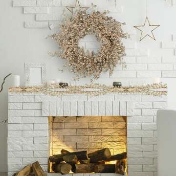 24 Inch Christmas Wreath Front Door Artificial Champagne Gold Wreath Elegant Blend of Golden Holly Berries, Hawthorn Fruits, and Luxurious Gold Accents for Indoor Outdoor Christmas Decoration