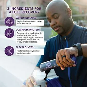 Tailwind Nutrition Grab-and-Go Recovery Mix Single-Serving Assortment, 2 Chocolate, 2 Vanilla, and 2 Salted Caramel Flavors, 6-Pack Sports Recovery Stick Packs