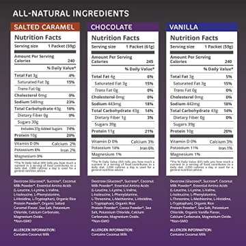 Tailwind Nutrition Grab-and-Go Recovery Mix Single-Serving Assortment, 2 Chocolate, 2 Vanilla, and 2 Salted Caramel Flavors, 6-Pack Sports Recovery Stick Packs