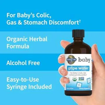 Garden of Life Baby Gripe Water for Baby's Colic, Gas & Stomach Discomfort, Organic Herbal Remedy for Newborns and Infants, Chamomile, Lemon Balm, Ginger, Vegan & Non-GMO, 4 Fl Oz