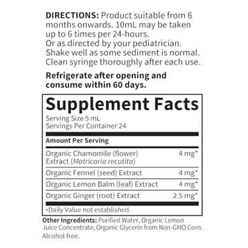 Garden of Life Baby Gripe Water for Baby's Colic, Gas & Stomach Discomfort, Organic Herbal Remedy for Newborns and Infants, Chamomile, Lemon Balm, Ginger, Vegan & Non-GMO, 4 Fl Oz