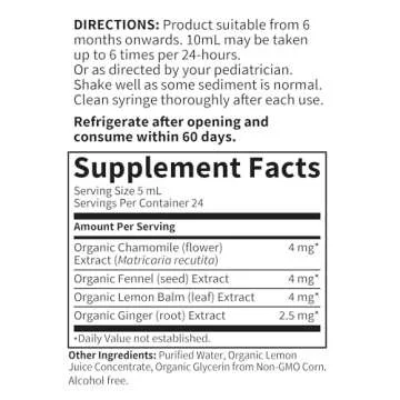 Garden of Life Baby Gripe Water for Baby's Colic, Gas & Stomach Discomfort, Organic Herbal Remedy for Newborns and Infants, Chamomile, Lemon Balm, Ginger, Vegan & Non-GMO, 4 Fl Oz