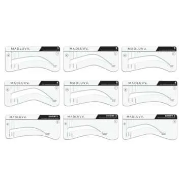 MADLUVV Eyebrow Stencil Kit - Easy-to-Use, Natural Look, 9 Popular Shapes, Used by Professionals - Includes Stamp, Stencils, Spoolie, and Travel Bag (Medium Brown)