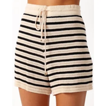 Watashi Women's Summer Knit Striped Polo Neck Two Piece Set