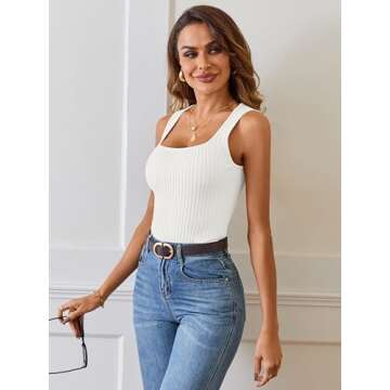 MEROKEETY Women's 2025 Ribbed Tank Tops Knit Square Neck Sleeveless Shirts Summer Casual Basic Tanks...